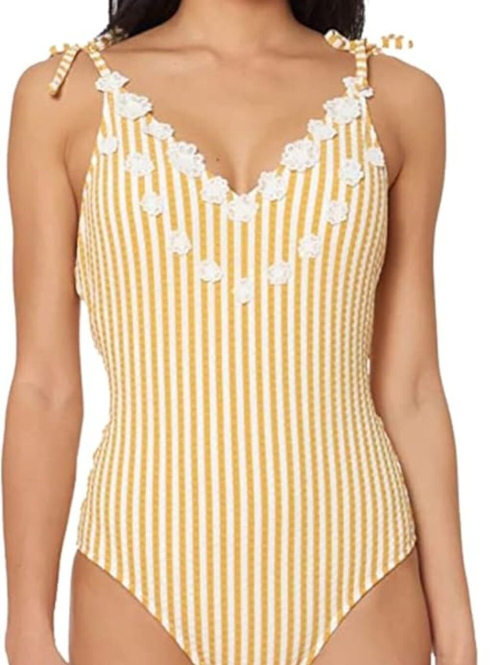 Jessica Simpson V-Neck Tie-Shoulder One Piece Swimsuit Goldie Size Large BNWT!!
